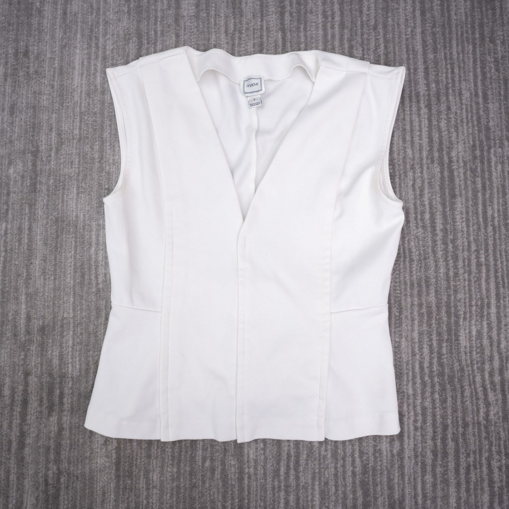 Maeve Peplum Top Womens Small White Good Sleeveless V-Neck Cotton Blend Stretch